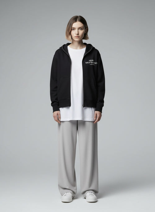 Full body view of the model wearing Very Dexterous Co-Ordinated - Fleeced Full-Zip Boxy Hoodie Women